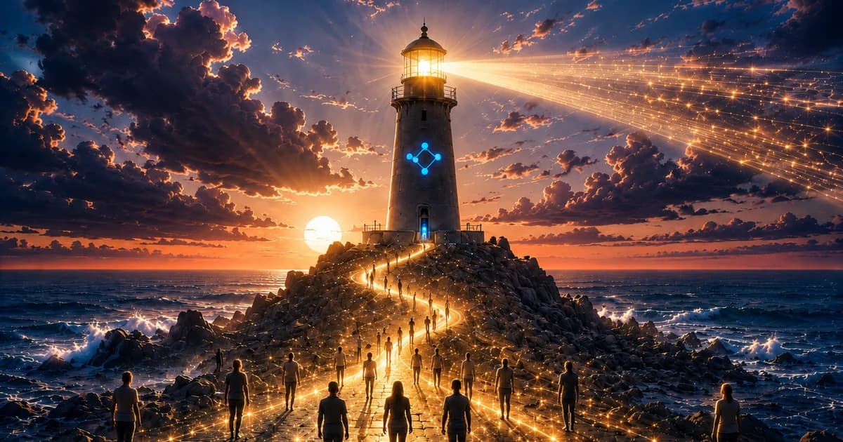 Faro digital iluminando el camino de personas hacia una mayor visibilidad y captación de clientes